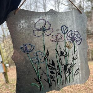 Metal Wall Art with Floral Gemstone Design